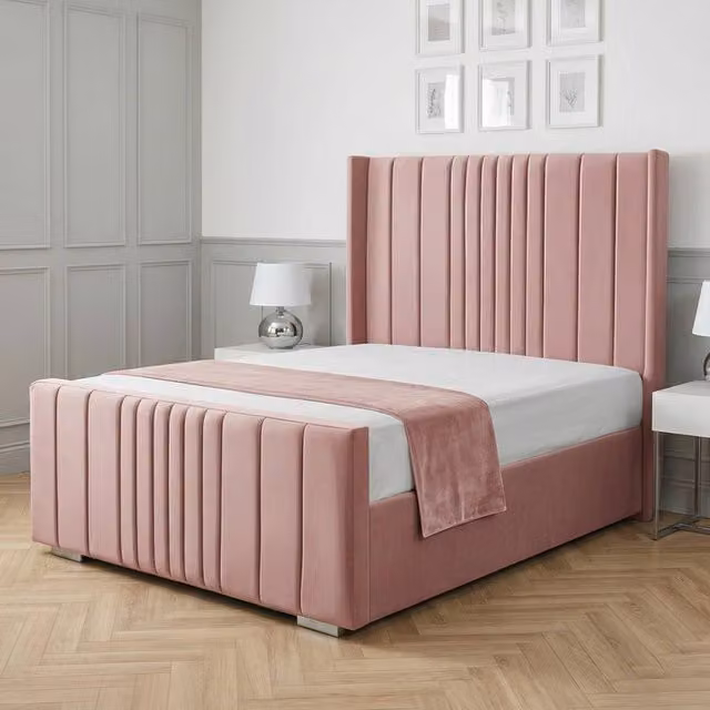 Living Comfort Bedz Cambridge Wingback Upholstered Velvet Bed in Pink, Single, W/D/H: 90 x 200 cm