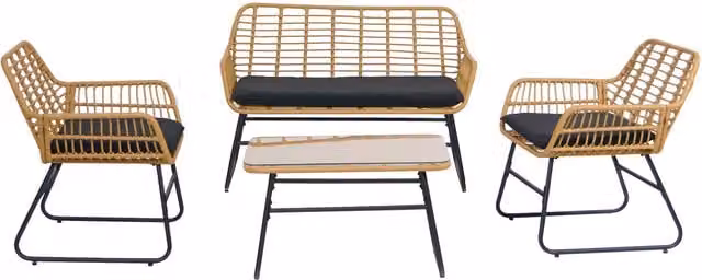Nordlys Scandinavian Garden Lounge Set in Black Rattan and Metal