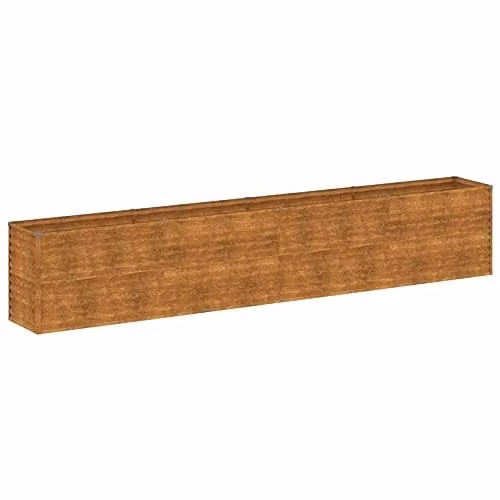 vidaXL Brown Corten Steel Raised Bed for Vegetable, Herb or Ornamental Gardens, W: 385 cm, D: 50 cm, H: 69 cm – 1