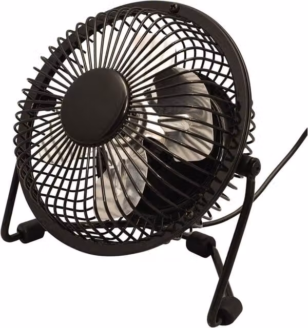 mysmartbuy Mini USB Powered Desk Fan in Black Metal, W/D/H: 14.8 x 8.2 x 15.3 cm