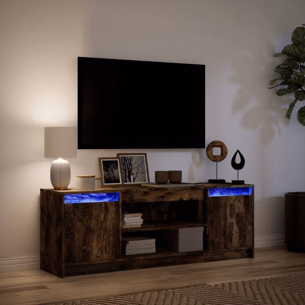 Berkfield Home Modern TV Cabinet in Smoked Oak Brown with LED, W: 139.5 cm, D: 50 cm, H: 34 cm – 4