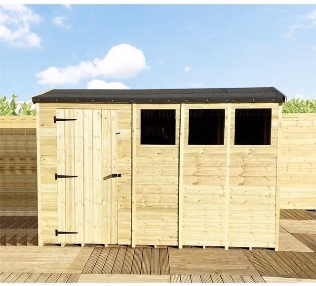 Marlborough Pressure Treated High Eaves Reverse Apex Shed with Single Door and Window in Natural Beige – 1