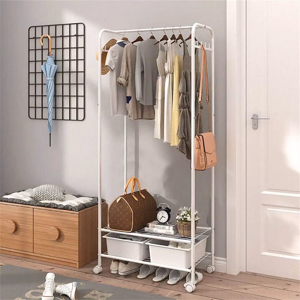 VOGREX Metal Clothes Rail and Hanging Rack with Dual Hook and Rail Matrix in White – 3
