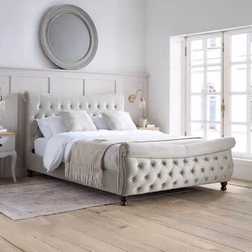 Birlea Copenhagen Upholstered Fabric Bed in Beige/Brown, 150cm – 2