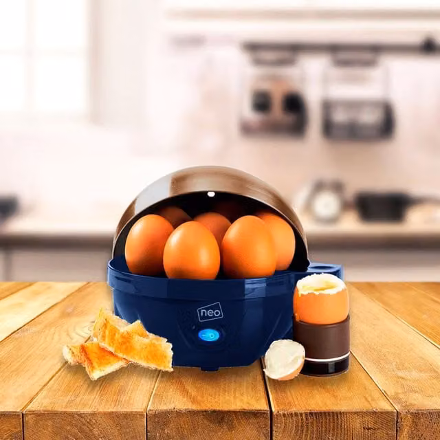 Neo Electric Stainless Steel Egg Boiler, Poacher and Steaming Machine in Blue