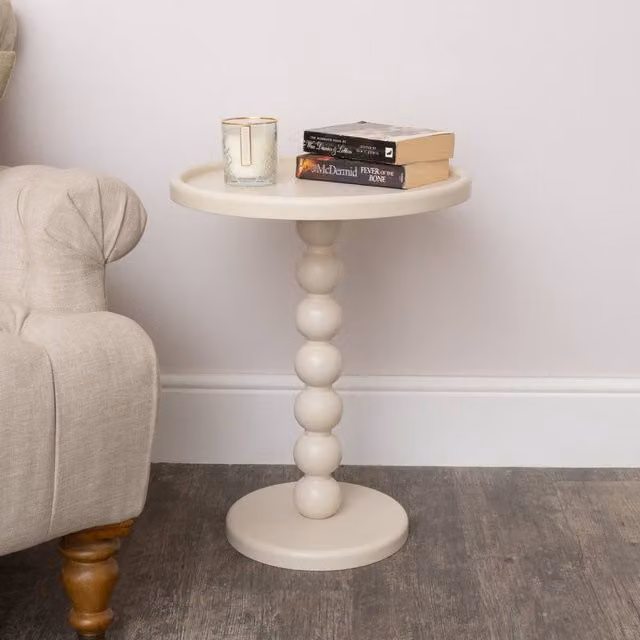 Melody Maison Taupe Painted Round Wooden Bobble Side Table W/D/H: 45 x 45 x 56.5 cm – 1