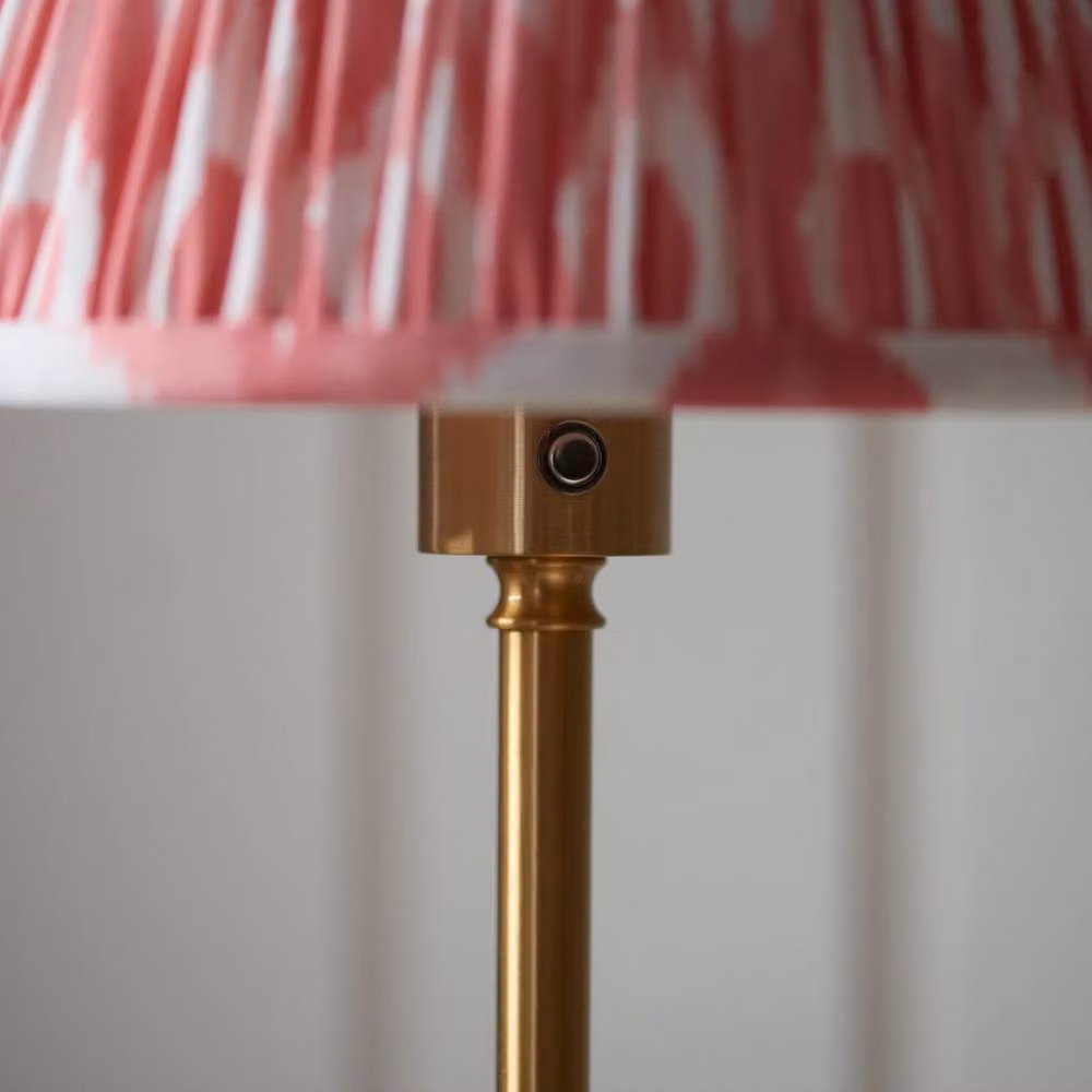 Netlighting Burley Rechargeable LED Floor Lamp with Pink Multicolour Fabric Ikat Shade and Brass Base – 3