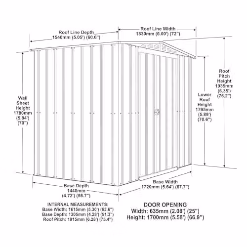 Globel Grey Metal Garden Storage Shed with Apex Roof, Sliding Double Doors and Air Vents, W/D/H: 182.88 x 152.4 x 193.51 cm