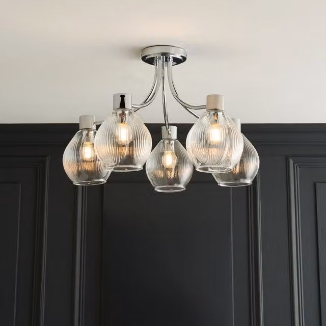 Pagazzi Hamilton 5 Light Semi Flush Ceiling Light in Polished Chrome and Silver, W/D/H: 33.5 x 33.5 x 57 cm – 1