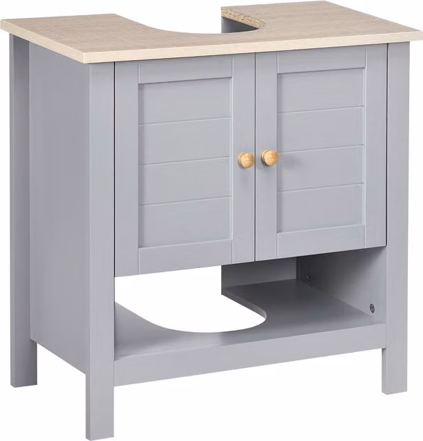 Kleankin Grey Bathroom Vanity Unit with Under Sink Storage Cupboard and Adjustable Internal Shelf – 1
