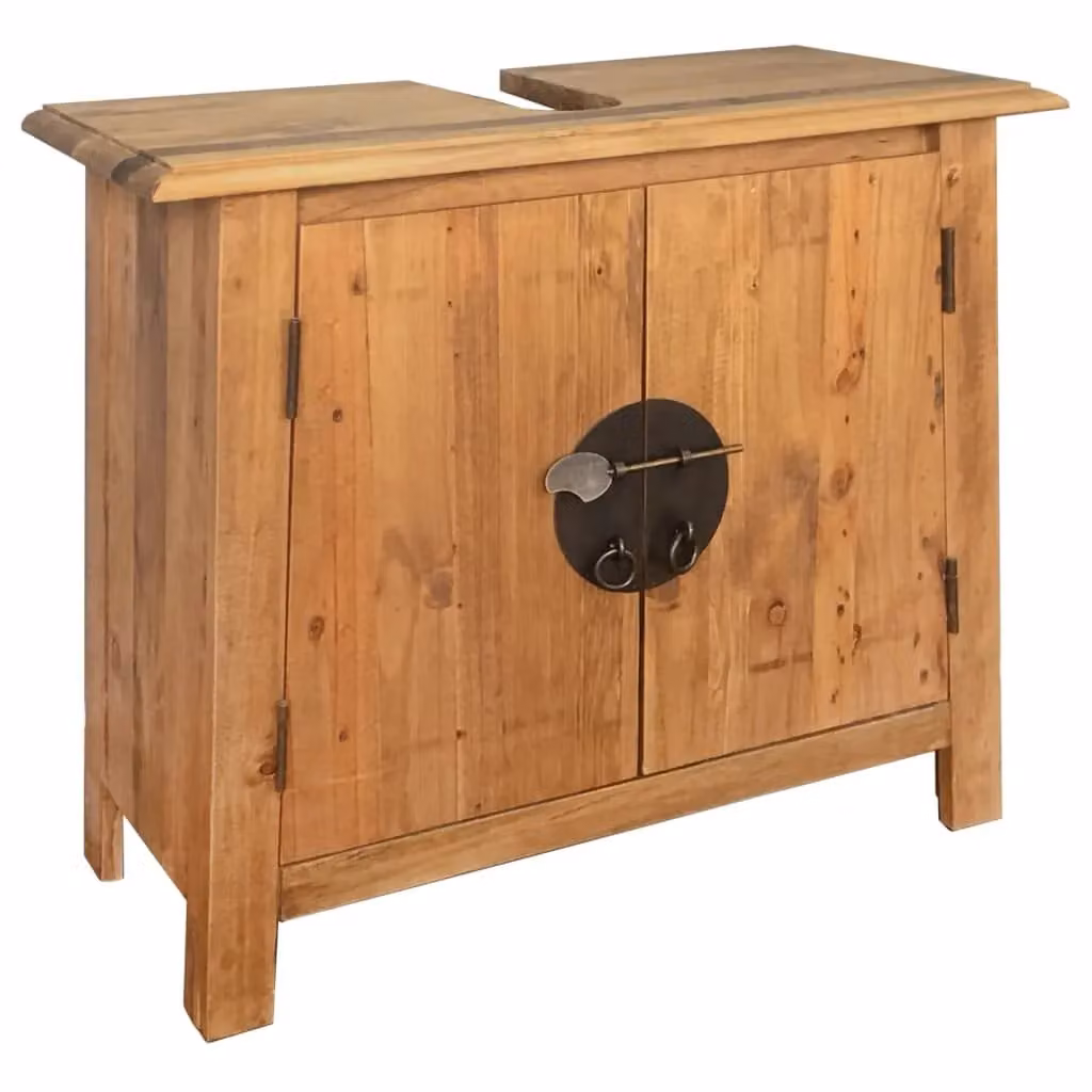 Berkfield Home Retro Brown Solid Pinewood Bathroom Furniture Set with Vanity Unit and Mirror Cabinet – 1