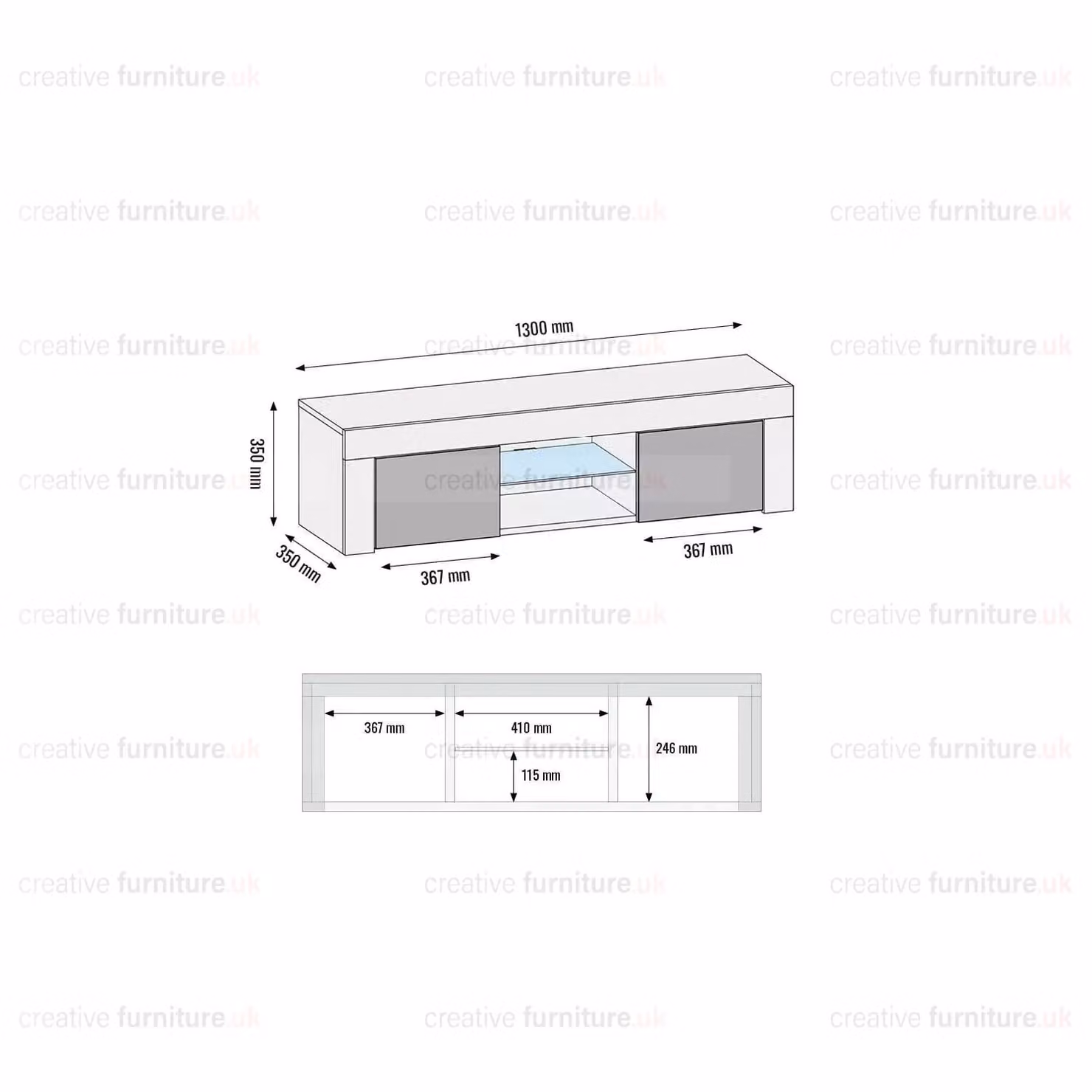 Creative Furniture Modern Glossy TV Unit in Grey, W/D/H: 130 x 35 x 35 cm – 3