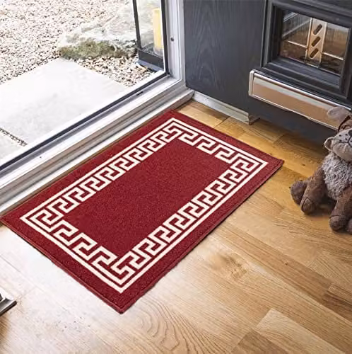 Desire Rugs Greek Key Non-Slip Machine Washable Kitchen Mat, Red and White, W: 80 cm, L: 150 cm – 1