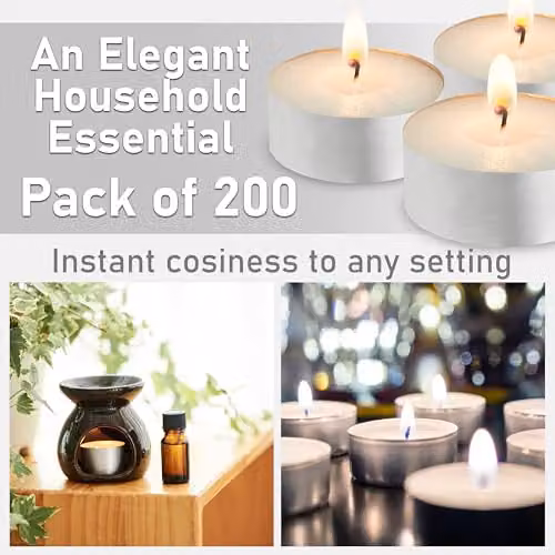 Deco Express Unscented White Tealight Candles, 4 Hour Burn Time, Pack of 200 – 3
