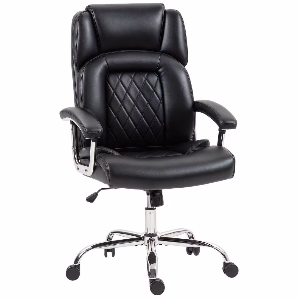 HOMCOM Black High Back Office Task Chair with Headrest and Armrests – 2