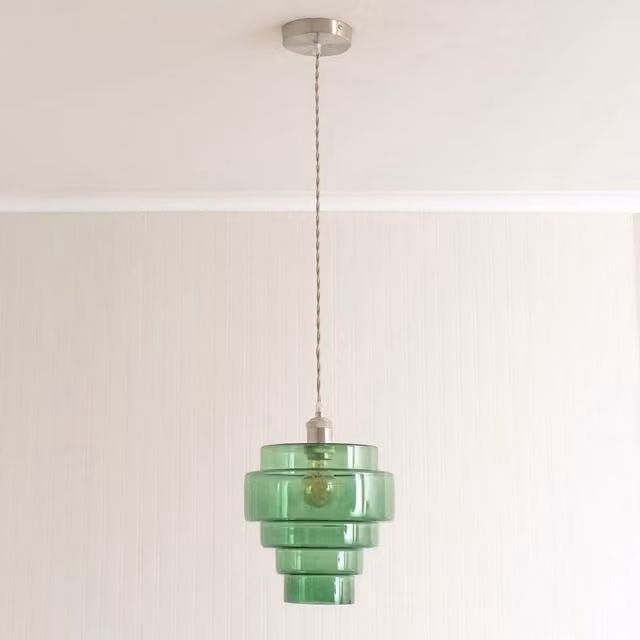 ValueLights Lane Glass 5 Tier Ceiling Pendant Light with Bulb, Brushed Chrome and Bright Green