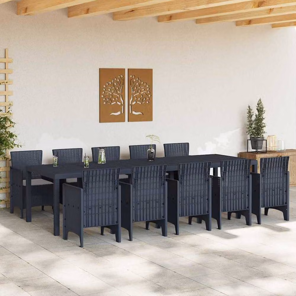 Berkfield Home 11 Piece Anthracite Poly Rattan Garden Dining Set with Cushions – 3
