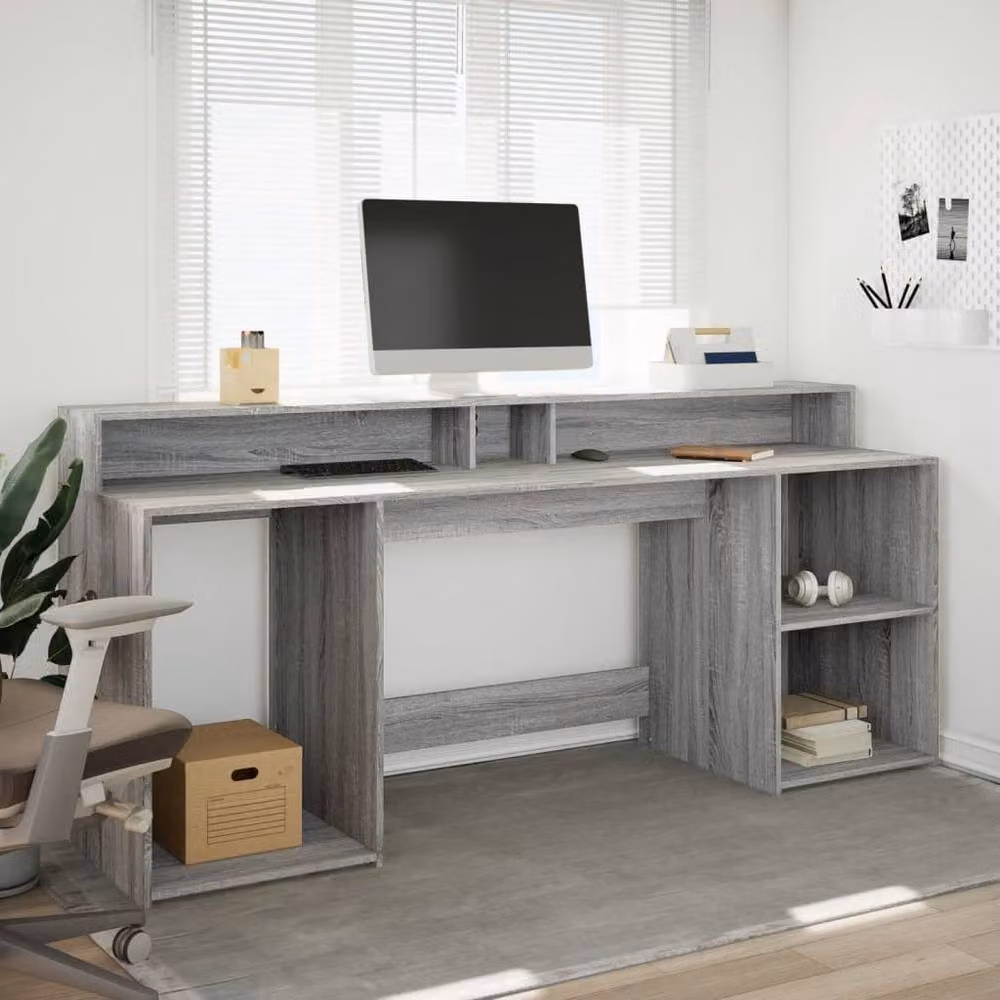 Berkfield Home Grey Sonoma Gaming Desk with LED Lights, W/D/H: 200 x 55 x 91 cm – 3