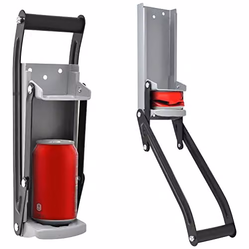Joeji's Kitchen Stainless Steel Can Crusher Press in Grey and Silver for Recycling Cans and Plastic Bottles