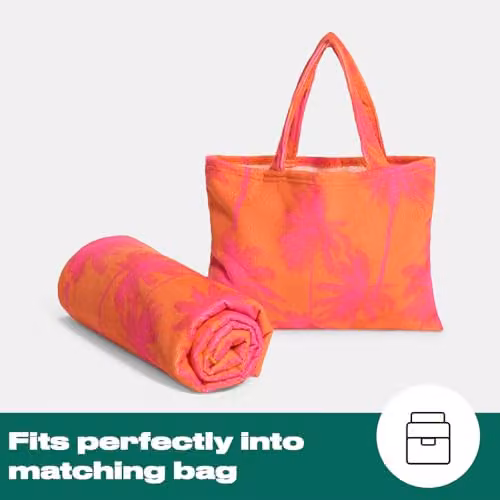 OHS Orange Palm Tree Microfibre Beach Towel with Bag, Quick-Drying and Absorbent, W: 75 cm, L: 215 cm – 3