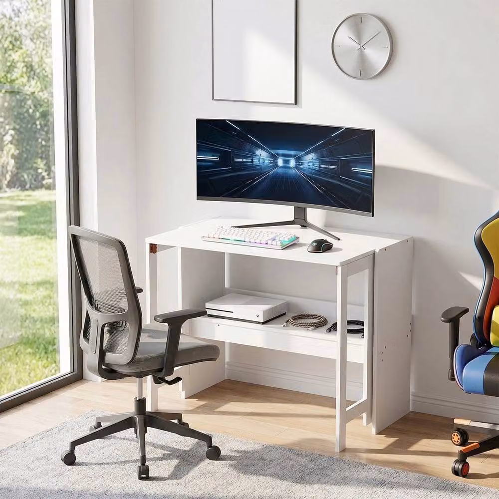 KORVIXA White Folding Computer Desk, W/D/H: 100 x 100 x 76 cm – 3