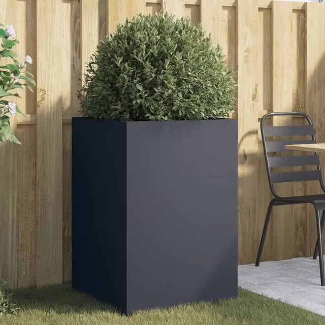 Berkfield Home Anthracite Steel Planter Tub in Black, W: 52 cm, D: 48 cm, H: 75 cm – 1