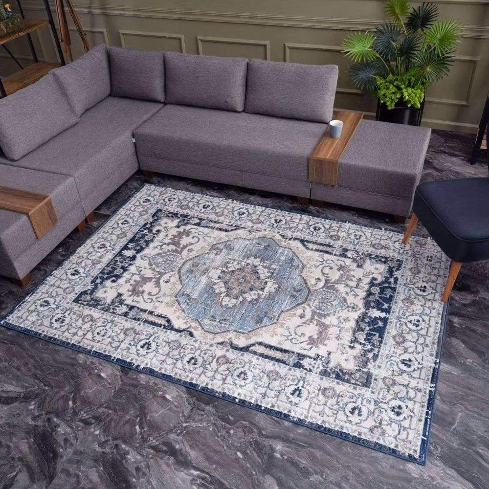 THE RUGS Montana Medallion Navy and Cream Living Room Area Rug, W: 240 cm, D: 340 cm – 2