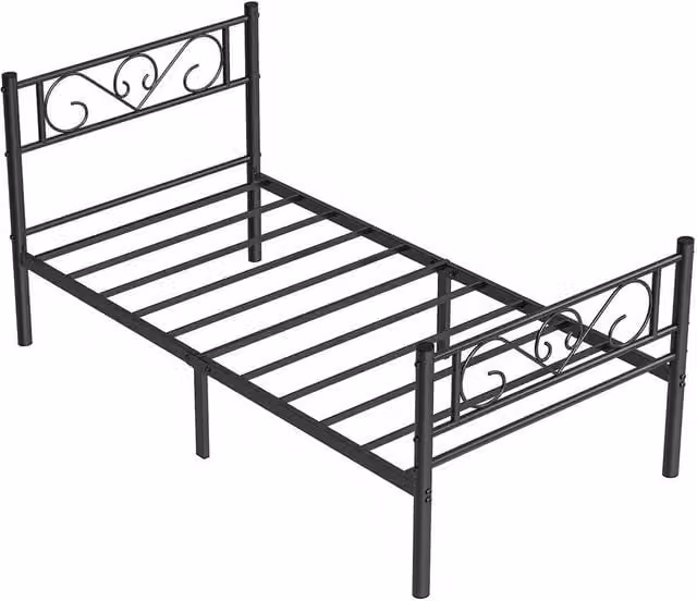 KORVIXA Metal Single Bed Frame in Black, W/D/H: 90 x 190 x 31.8 cm