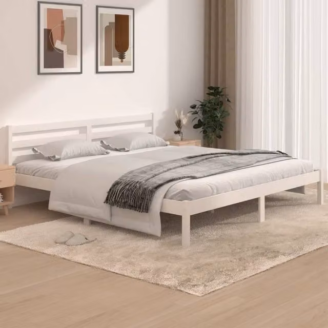 Berkfield Home Super King Solid Wood Pine Bed Frame, White, W: 180 cm, D: 200 cm