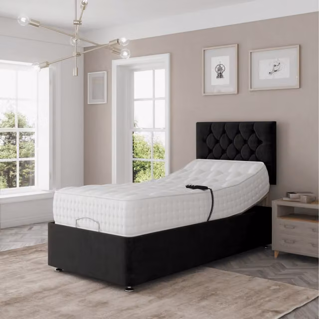 Zaye Living Madison Electric Adjustable Bed Set with Fabric Pocket Sprung Mattress, Black, W/D: 80 x 190 cm