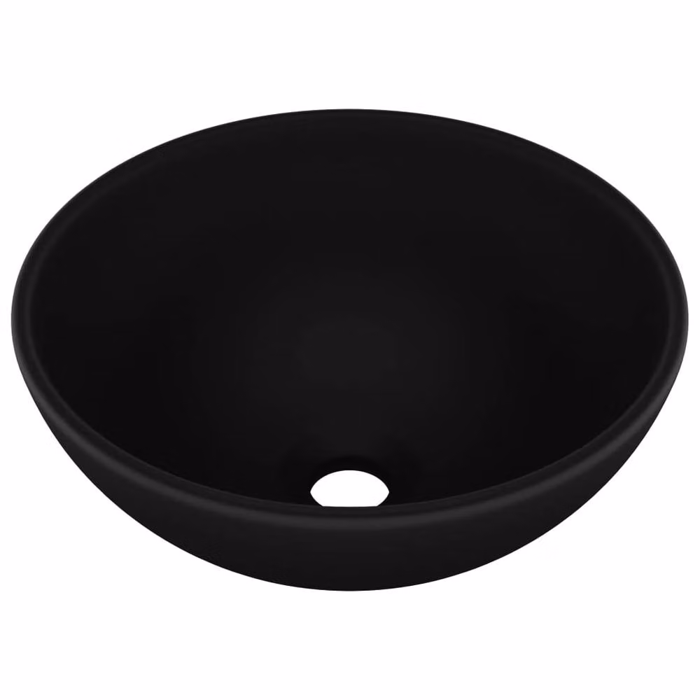 Berkfield Home Round Ceramic Bathroom Basin in Matt Black, W: 32.5 cm, H: 14 cm – 3