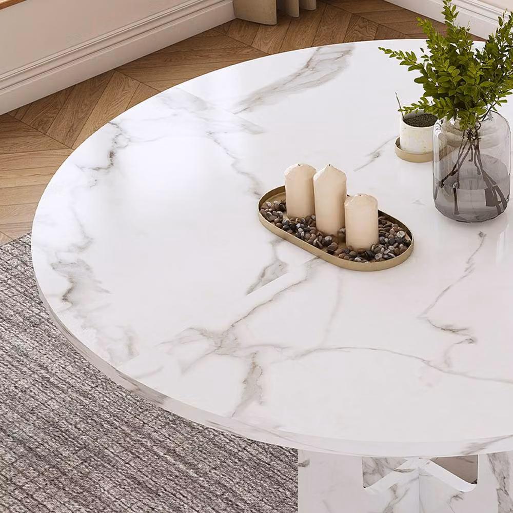 Rolipo Round White Marble Effect MDF Dining Table – 4