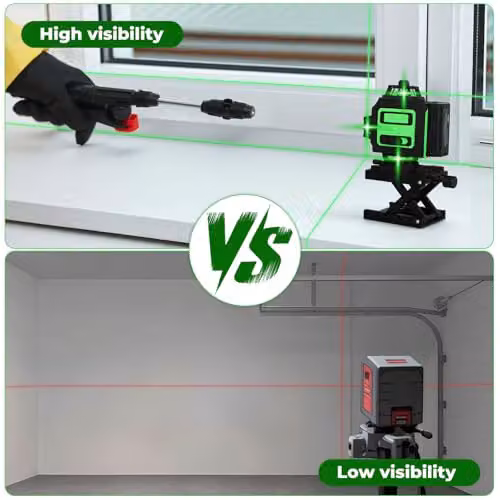 Traderight 4D Green Laser Level with 360 Degree Self-Levelling 16-Line Horizontal and Vertical Projection, Remote Control, IP54 Rating, Adjustable Stand and 2x 2400mAh Rechargeable Batteries – 8