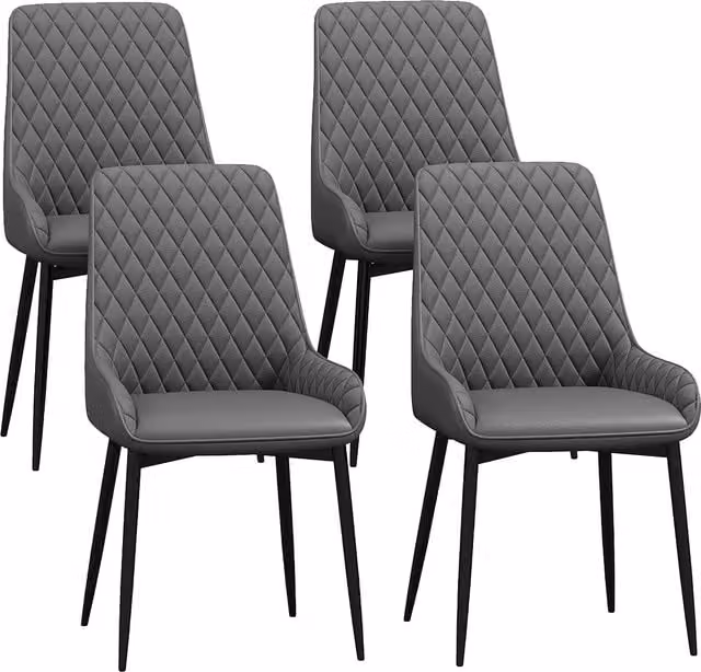 HOMCOM Set of 4 Modern Quilted PU Leather Dining Chairs with Metal Frame in Grey – 1