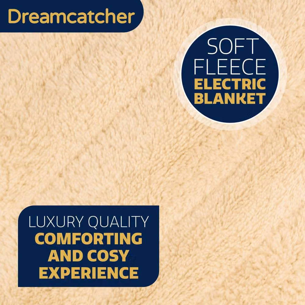 Dreamcatcher Cream Fleece Electric Heated Double Throw Blanket with Timer and Overheating Protection – 5