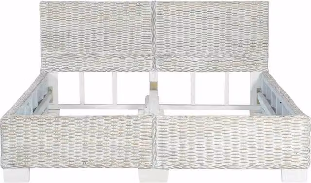 Berkfield Home Grey Natural Rattan Bed Frame with Lift Up Base and Mango Wood Construction W/D/H: 140 x 200 cm