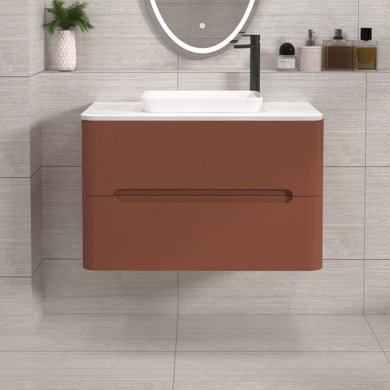 Royal Bathrooms Venice 800mm Wall Hung Terracotta Clay Vanity Unit with 2 Drawers and Qubix Basin