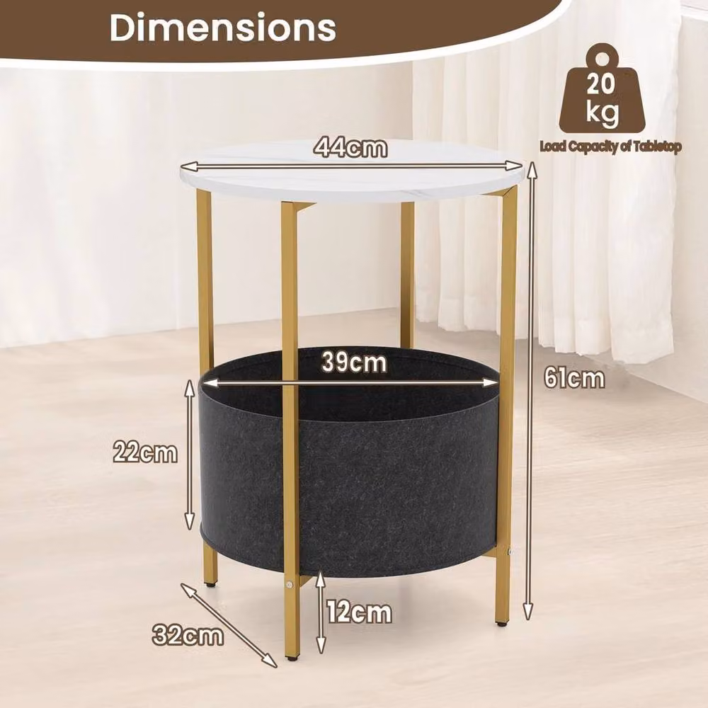 Kelvenix Round 2-Tier Metal Side Table in White – 2