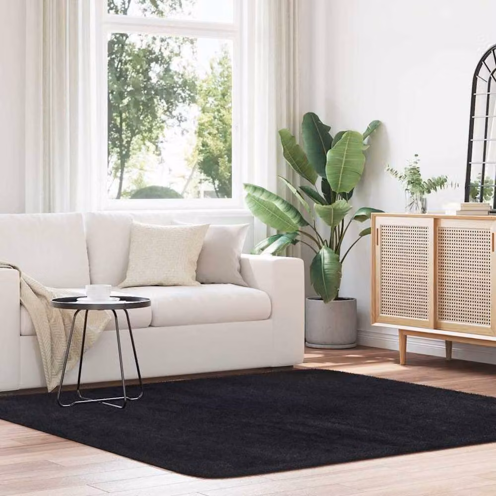 Berkfield Home NAVARRA Black Shaggy High Pile Polyester Rug, W/D/H: 200 x 200 x 1 cm – 2