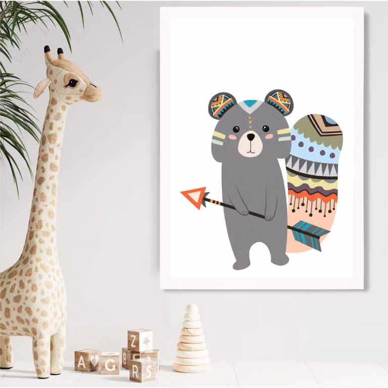 ARTZE Grey Squirrel Tribal Animal Framed Print in White, A2