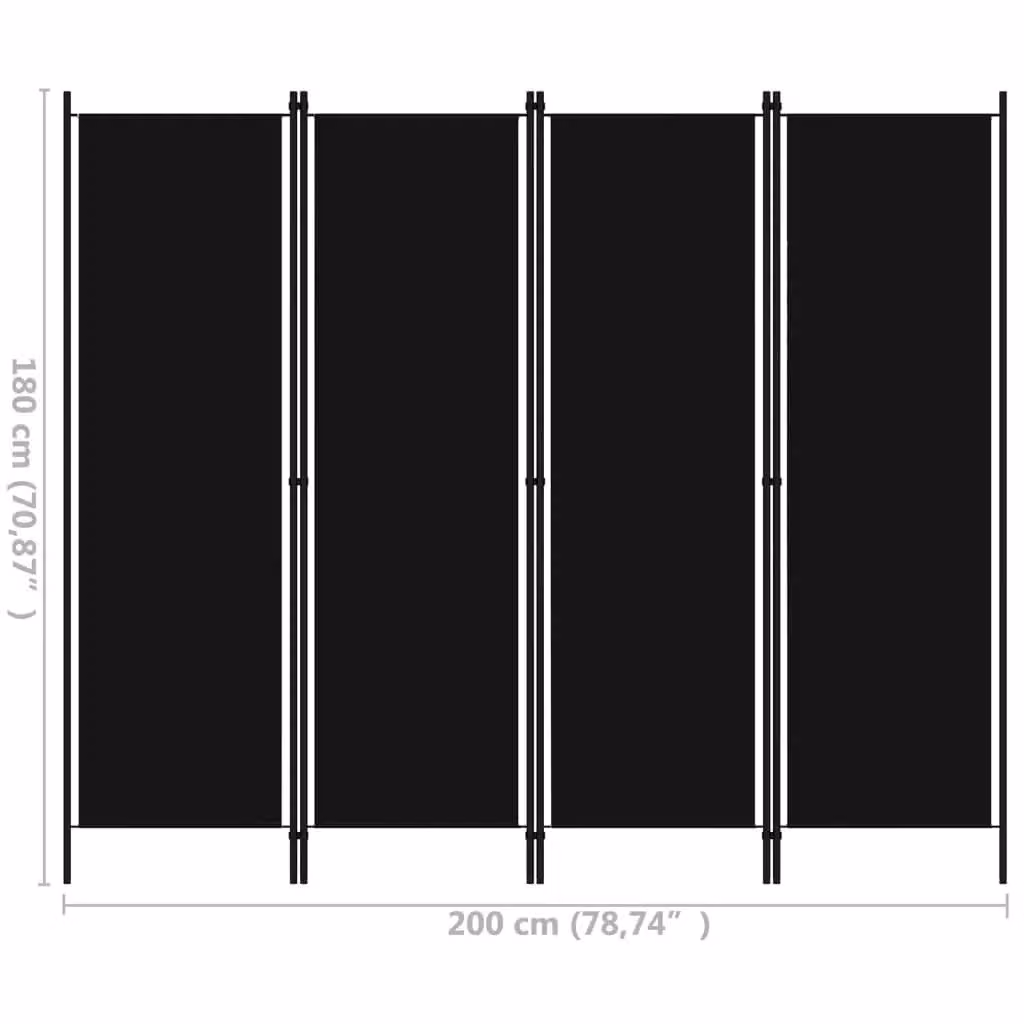 Berkfield Home 4-Panel Black Metal and Fabric Room Divider, H 180 cm x W 180 cm – 3