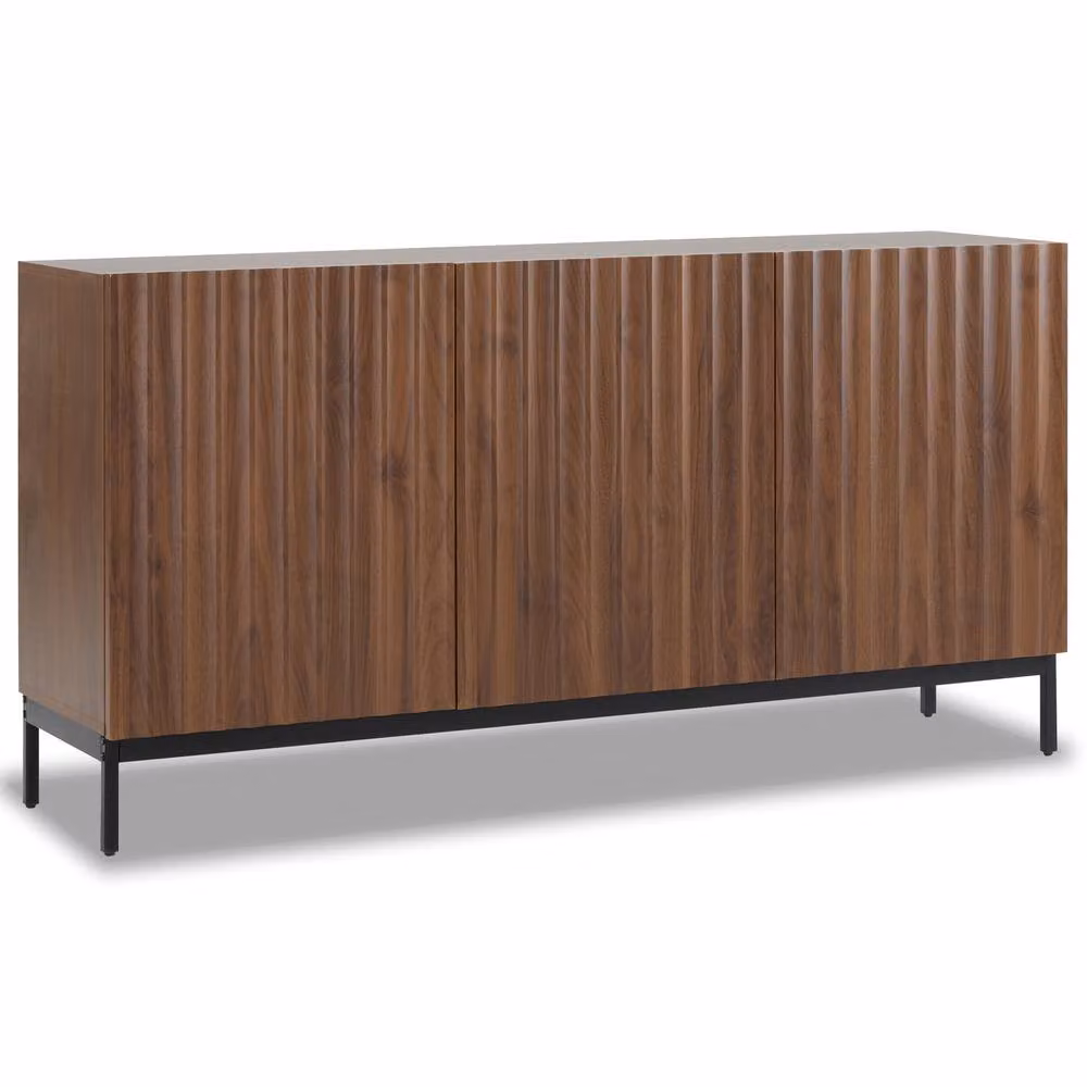Merax Dark Oak Effect Sideboard Storage Cabinet with 3D Wave Doors in Brown, W/D/H: 150 x 40 x 80 cm – 6