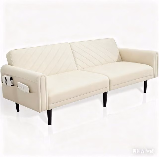 Alivio 3-in-1 Convertible Velvet Sofa Bed with Adjustable Futon Couch, Cream