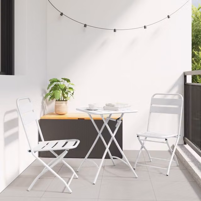 Berkfield Home Set of 2 White Matt Metal Folding Garden Chairs