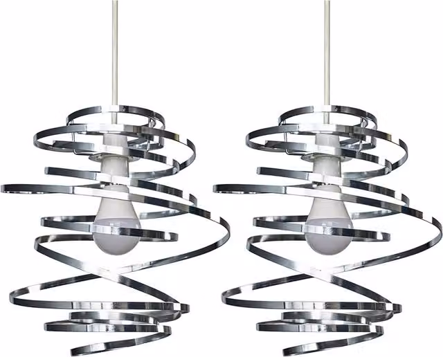 Bensson Pair of Silver and Chrome Metal Ceiling Pendant Shades