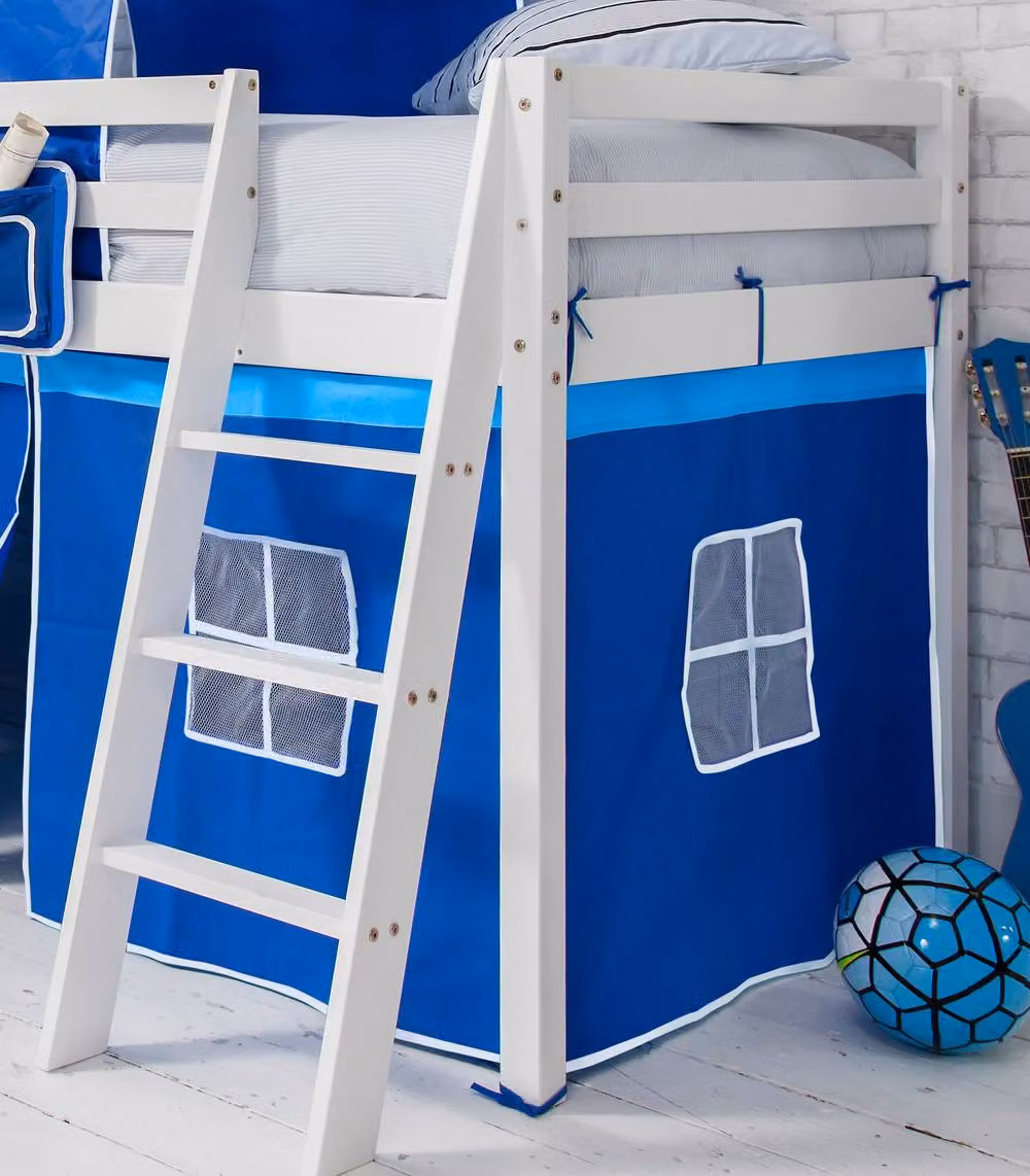 Nöa and Nani Moro Cabin Bed with Slide, Blue Tent, Tower and Tunnel in White and Blue, Solid Pine Wood, W/D/H: 90 x 190 cm – 2
