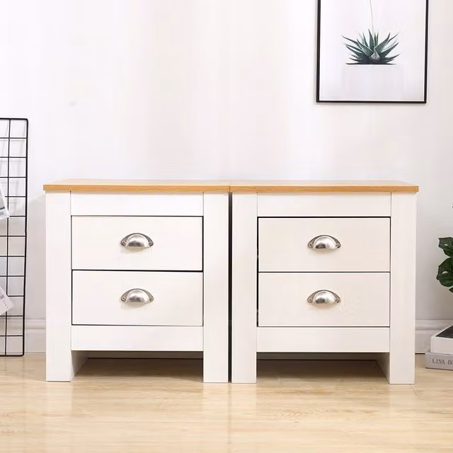HMD Furniture Pair of 2 Bedside Tables with 2 Drawers in White