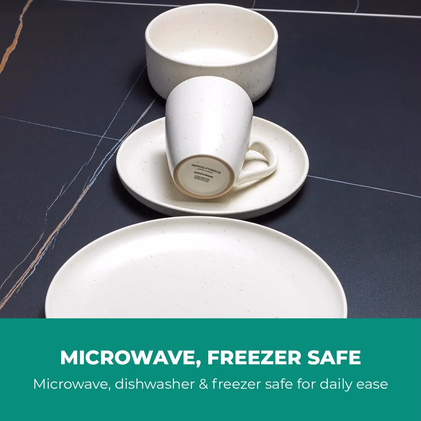 Royalford 16 Piece White Stoneware Dinner Set, Microwave and Dishwasher Safe – 3