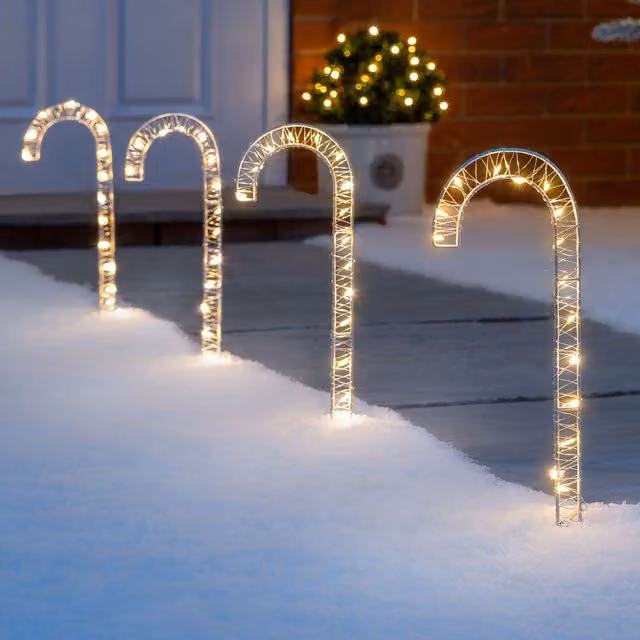Christow Candy Cane Micro LED Christmas Battery Path Decorations, Warm White, Height: 30 cm