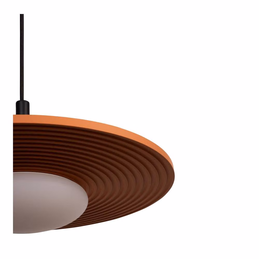 Lucide Carmino LED Pendant Light in Terracotta with Wood Details, Dimmable and Height Adjustable, Diameter: 38.7 cm – 2